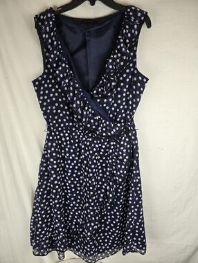 The LIMITED Navy And White Polka Dot Cross Over Dress With Ruffles Sz 4